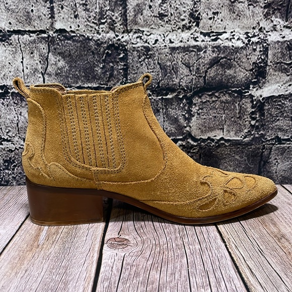 Zara Block Heel Leather Cowboy Ankle Boots Size 37 - Picture 7 of 15